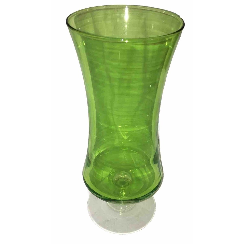 Vintage Green and Clear Glass Pedestal Vase